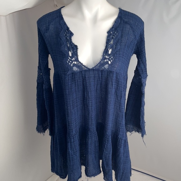 Free People One Marishka Tiny Tent blue gauze dress or tunic M - Picture 3 of 10